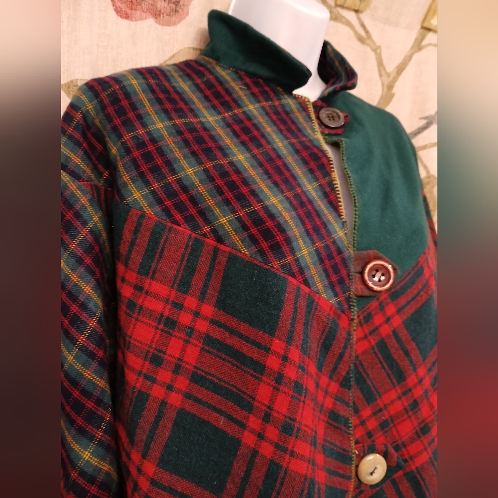 Patchwork Plaid Wool Jacket W/ Lining, Beautiful … - image 4